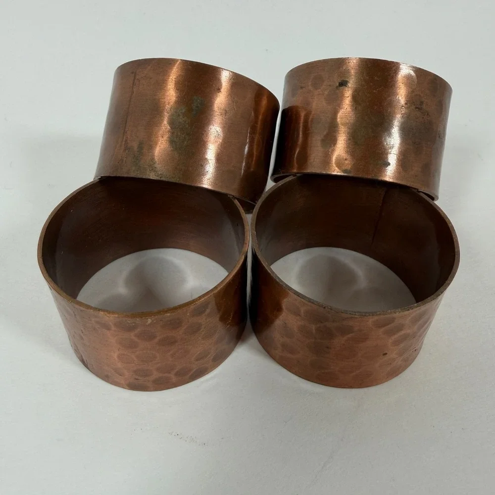 Vintage Hammered Copper Napkin Rings Set of 4 Rustic Farmhouse Table Decor